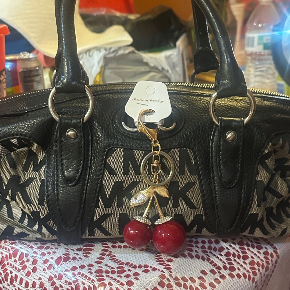 Michael Kors Black and Tan Satchel /also includesNWT BLINGY💎💎CHERRY CHARM!!